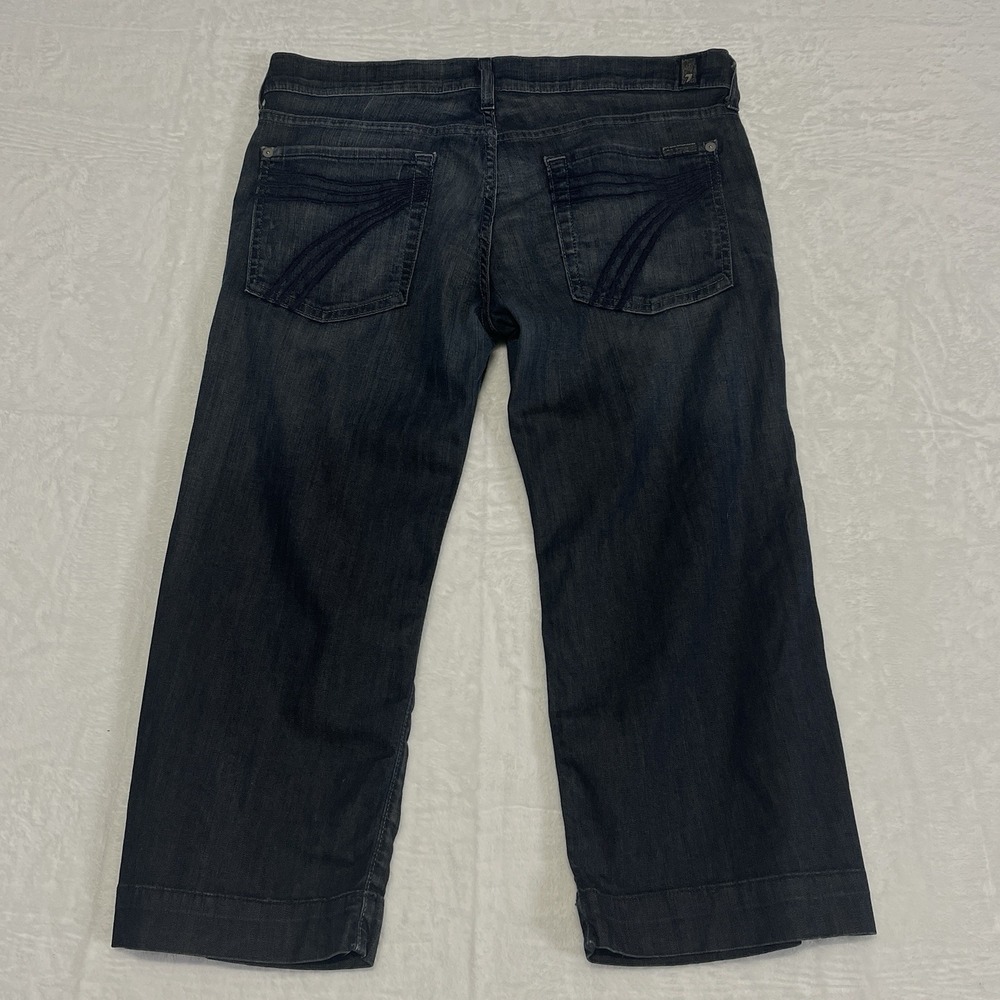 7 For All Mankind Womens Dojo Wide Leg Cropped Capris Jeans Blue Denim Size 31